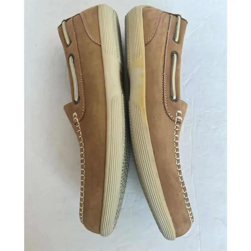 Sebago Tan Leather‎ Frank Roughout Slip On Comfort Preppy Boat Loafer Shoes 10M